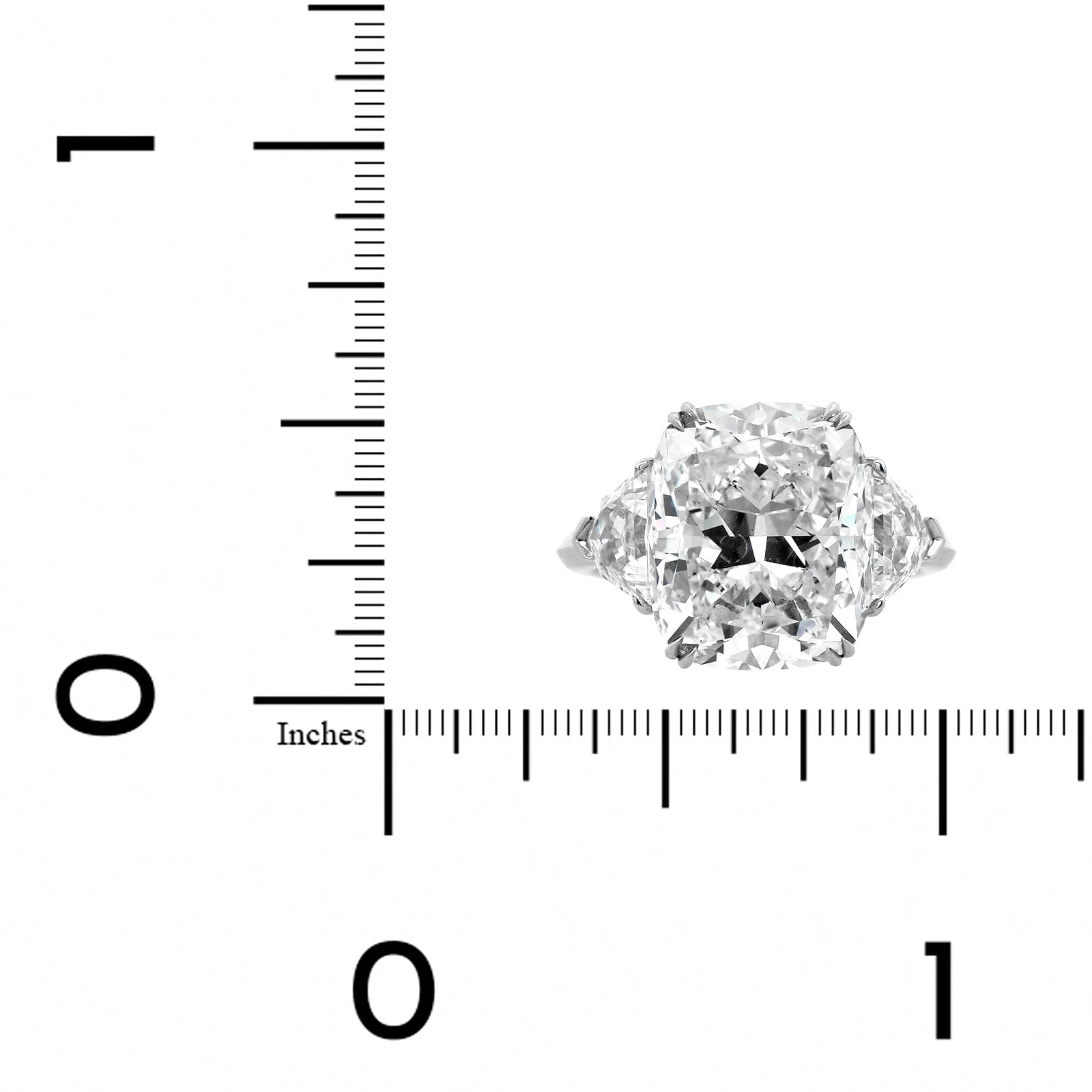 Platinum Elongated Cushion Cut and Cadillac Diamond Three Stone Engagement Ring - Image 4