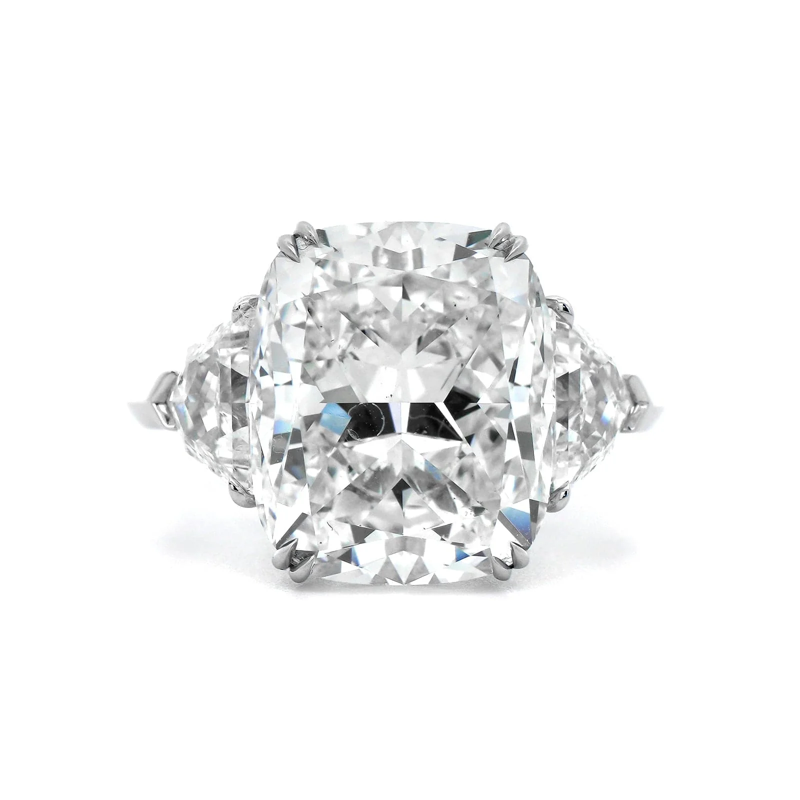 Platinum Elongated Cushion Cut and Cadillac Diamond Three Stone Engagement Ring - Image 5