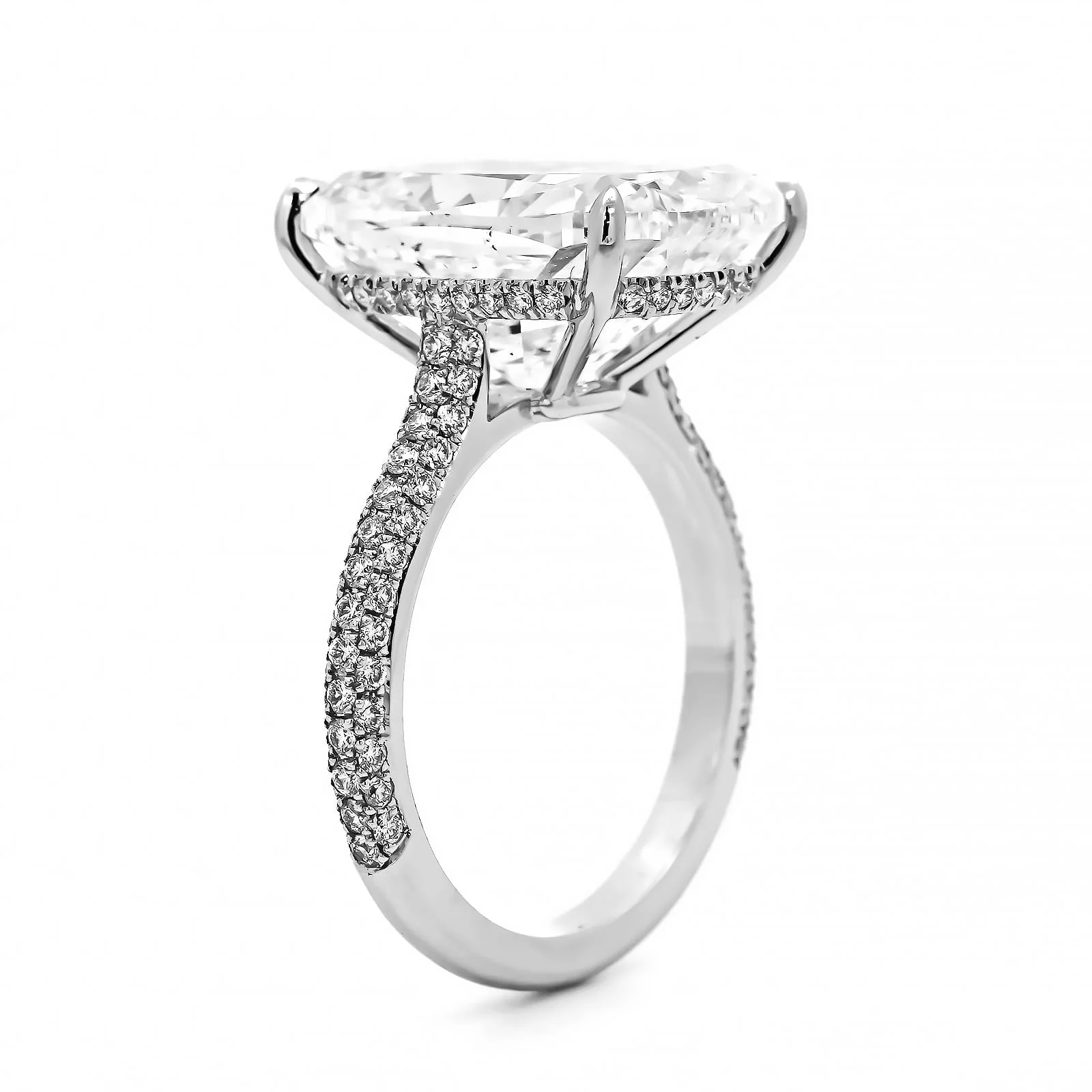 Platinum Elongated Cushion Cut and Hidden Diamond Halo Engagement Ring - Image 2