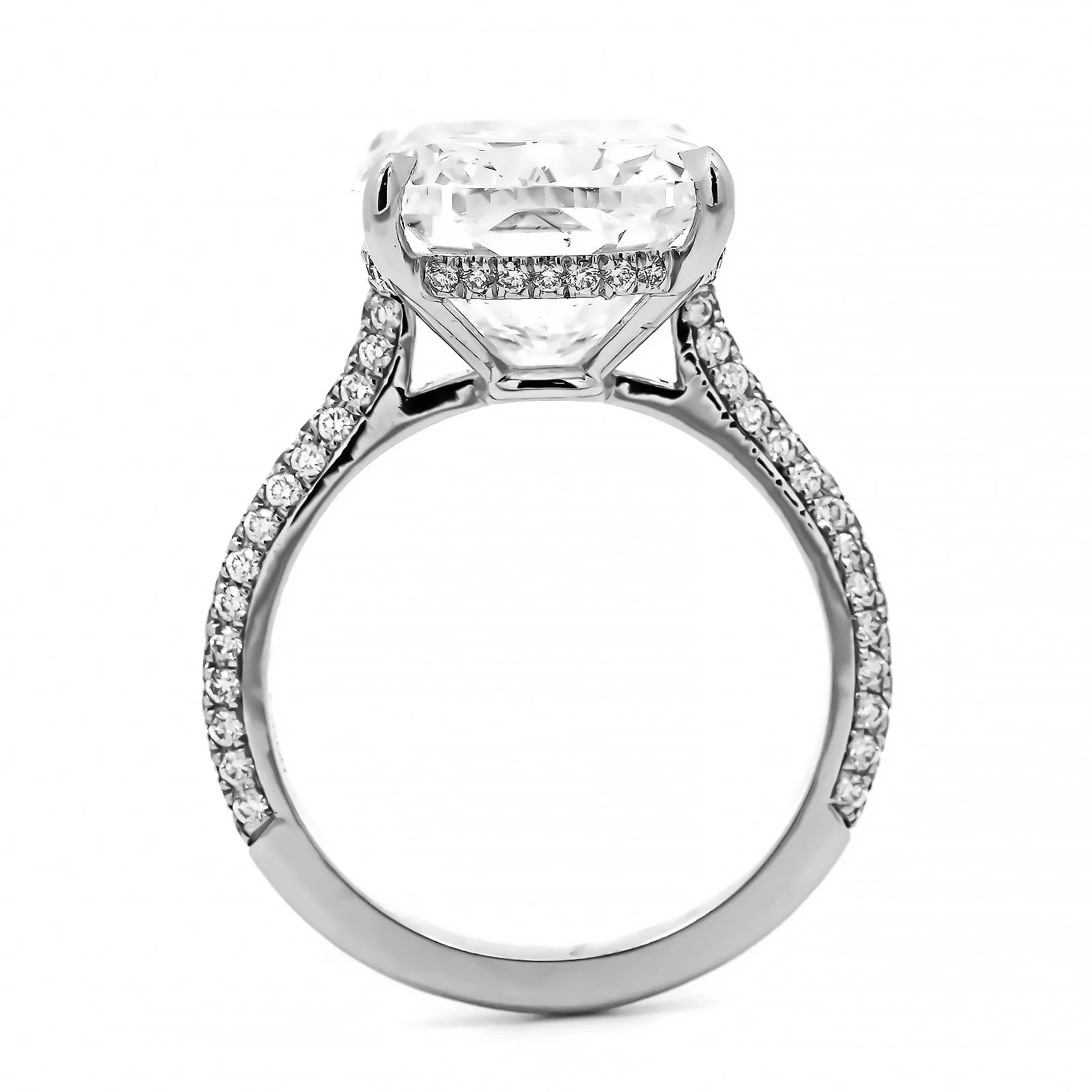 Platinum Elongated Cushion Cut and Hidden Diamond Halo Engagement Ring - Image 3