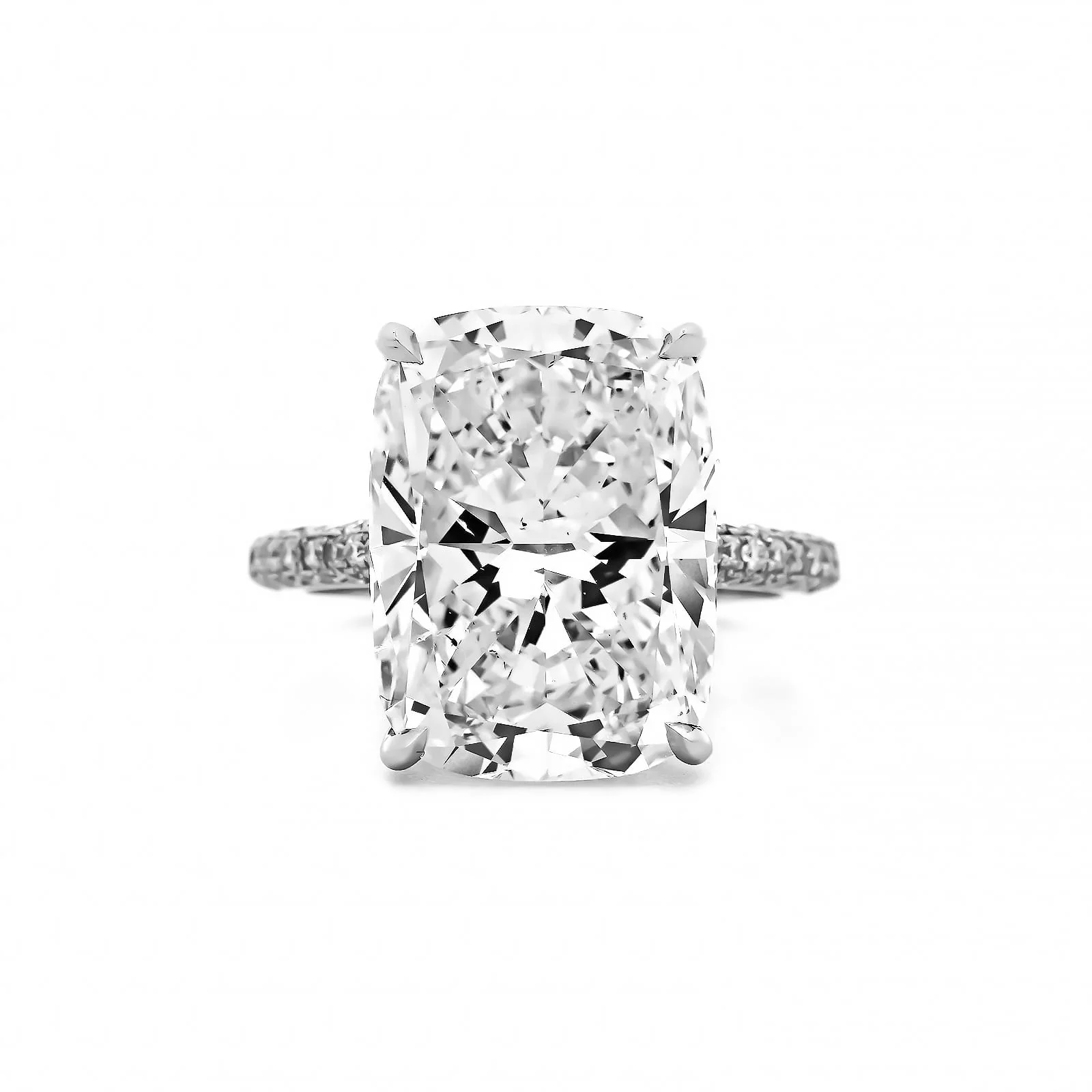 Platinum Elongated Cushion Cut and Hidden Diamond Halo Engagement Ring - Image 5