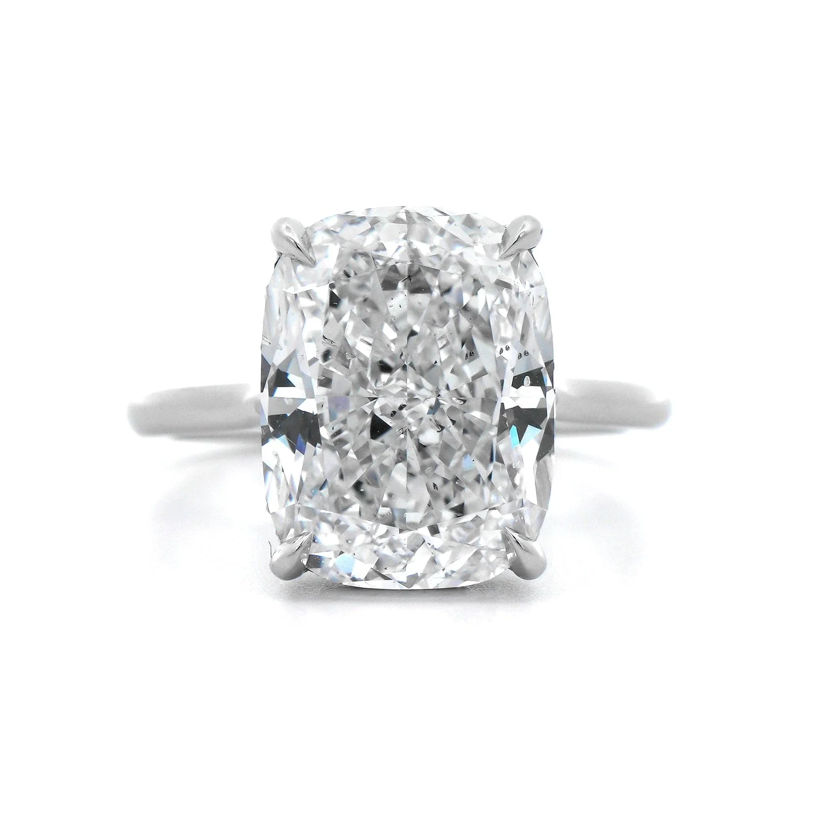Platinum Elongated Cushion Cut and Hidden Diamond Halo Solitaire Engagement Ring