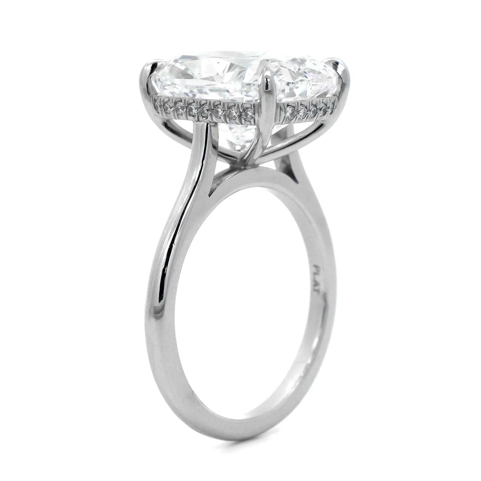 Platinum Elongated Cushion Cut and Hidden Diamond Halo Solitaire Engagement Ring - Image 2