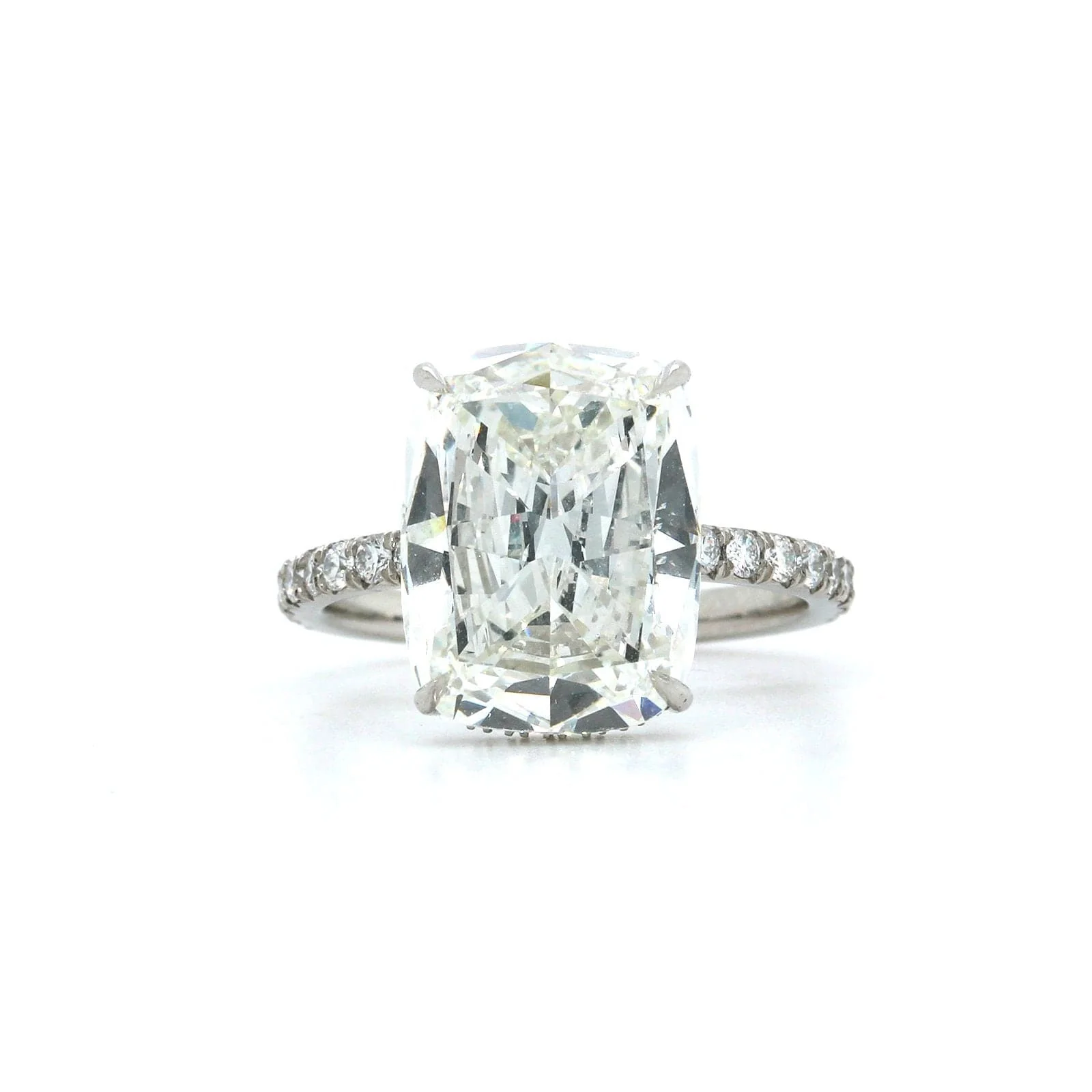 Platinum Elongated Cushion Cut Diamond with Hidden Diamond Halo Engagement Ring