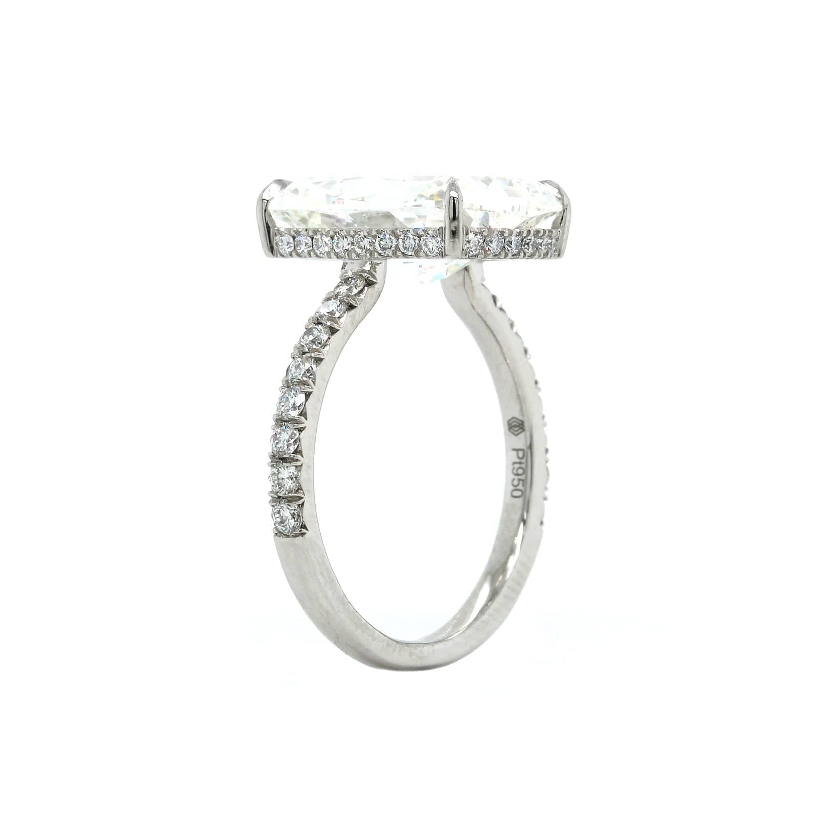 Platinum Elongated Cushion Cut Diamond with Hidden Diamond Halo Engagement Ring - Image 2