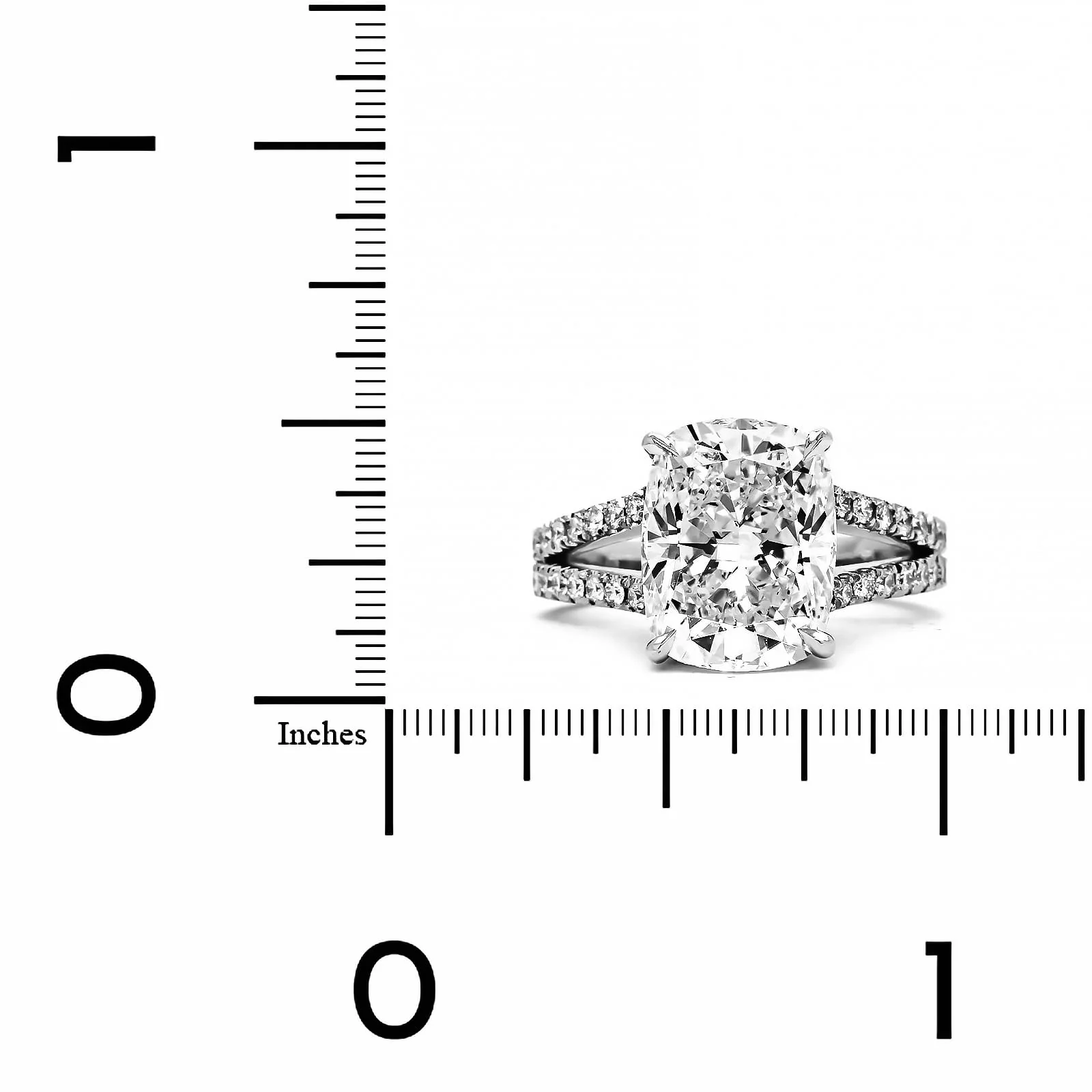 Platinum Elongated Cushion Cut Diamond with Hidden Halo Diamond Split Shank Engagement Ring - Image 3