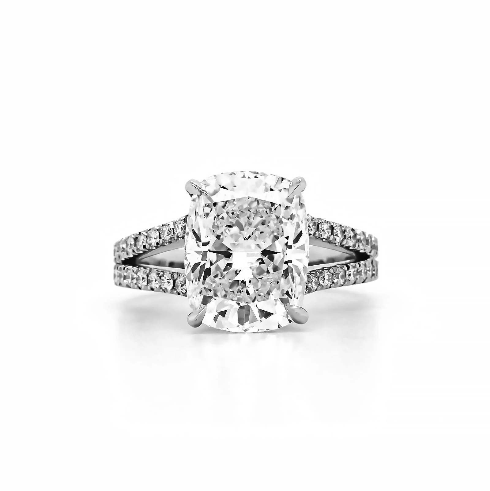 Platinum Elongated Cushion Cut Diamond with Hidden Halo Diamond Split Shank Engagement Ring - Image 4