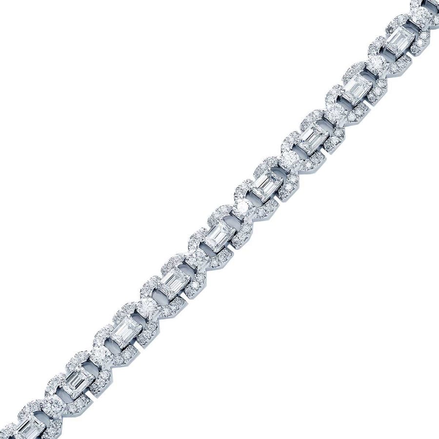 Platinum Emerald-Cut and Round Diamond Bracelet - Image 2