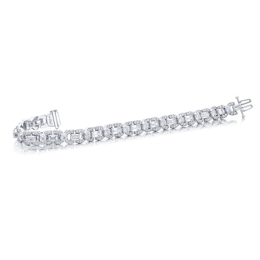 Platinum Emerald-Cut and Round Diamond Bracelet - Image 3