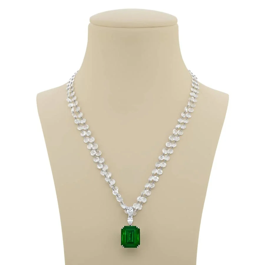 Platinum Emerald-Cut Vivid Emerald Certified Pendant - Image 2