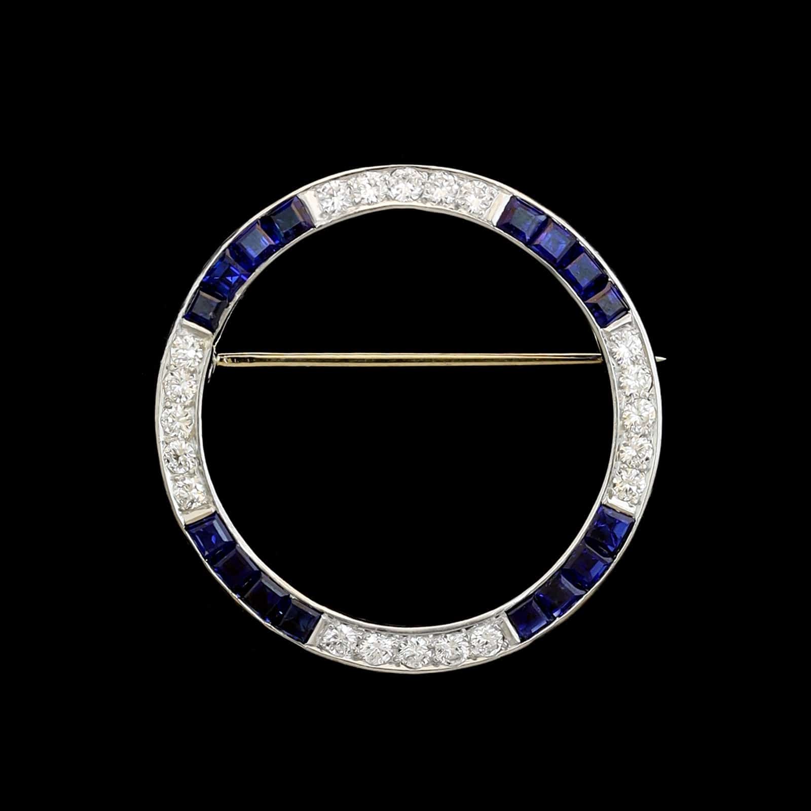Platinum Estate Sapphire and Diamond Circle Pin