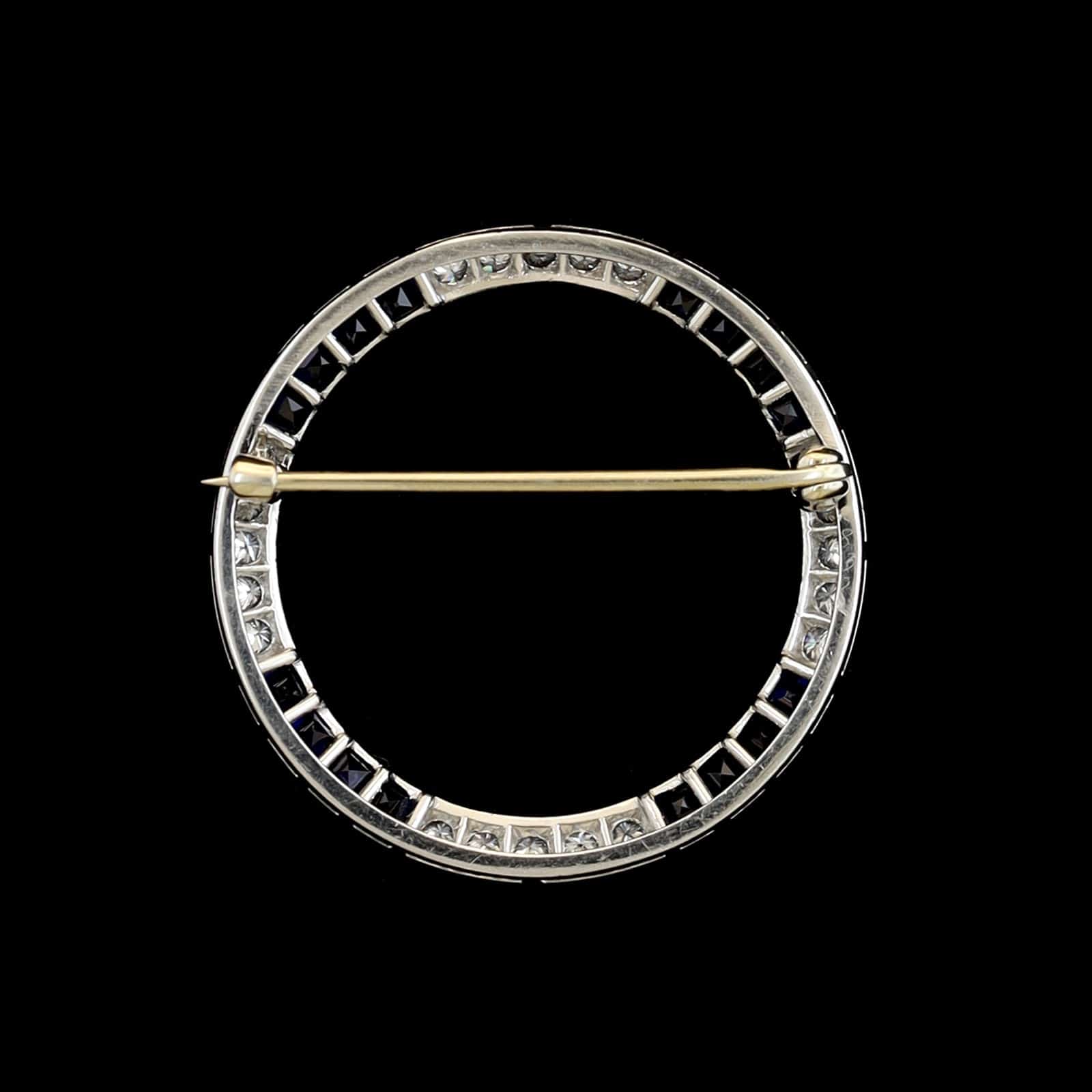 Platinum Estate Sapphire and Diamond Circle Pin - Image 2