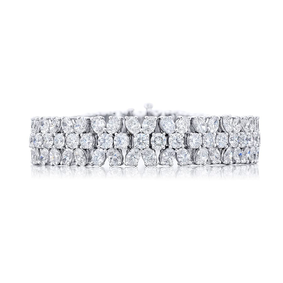 Platinum Oval and Round Three-Row Diamond Bracelet