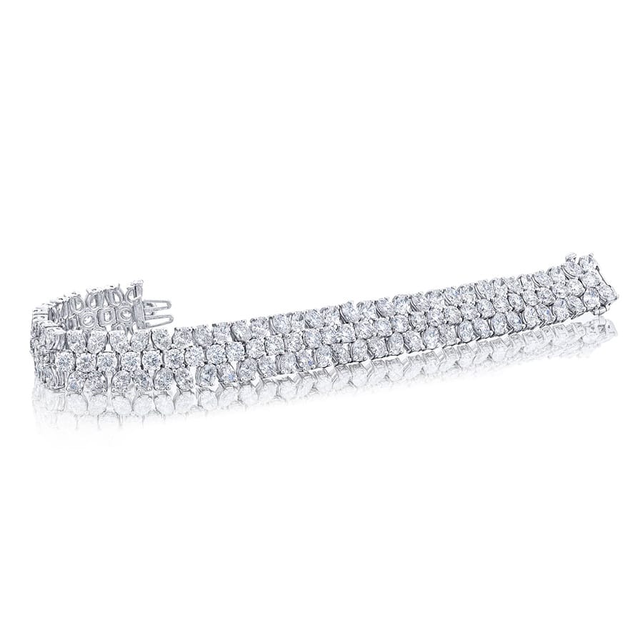 Platinum Oval and Round Three-Row Diamond Bracelet - Image 2