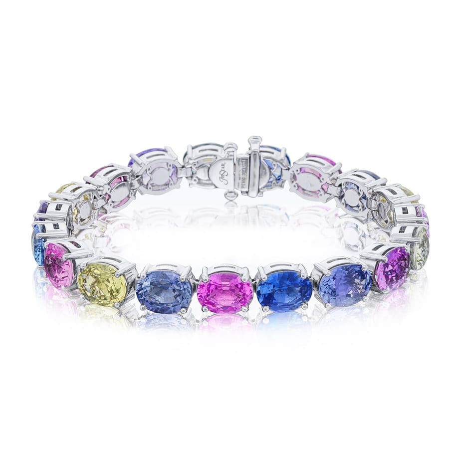 Platinum Oval No-Heat Multi-Colored Sapphire Certified Bracelet - Image 2