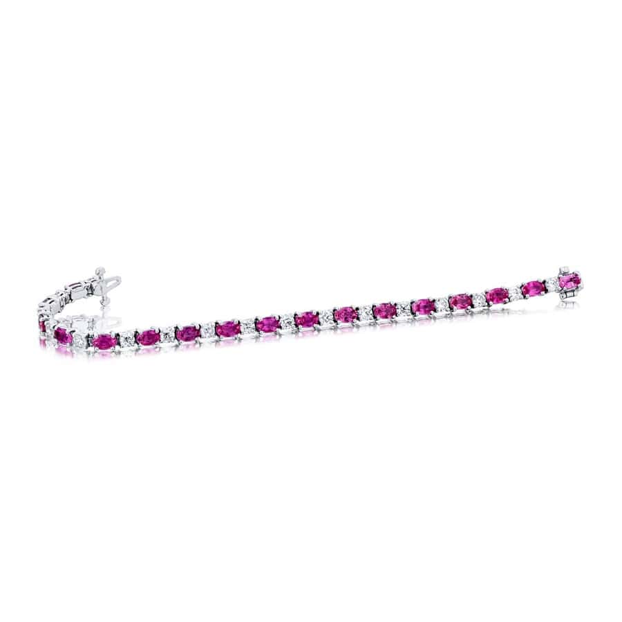 Platinum Oval Pink Sapphire and Diamond Bracelet - Image 2
