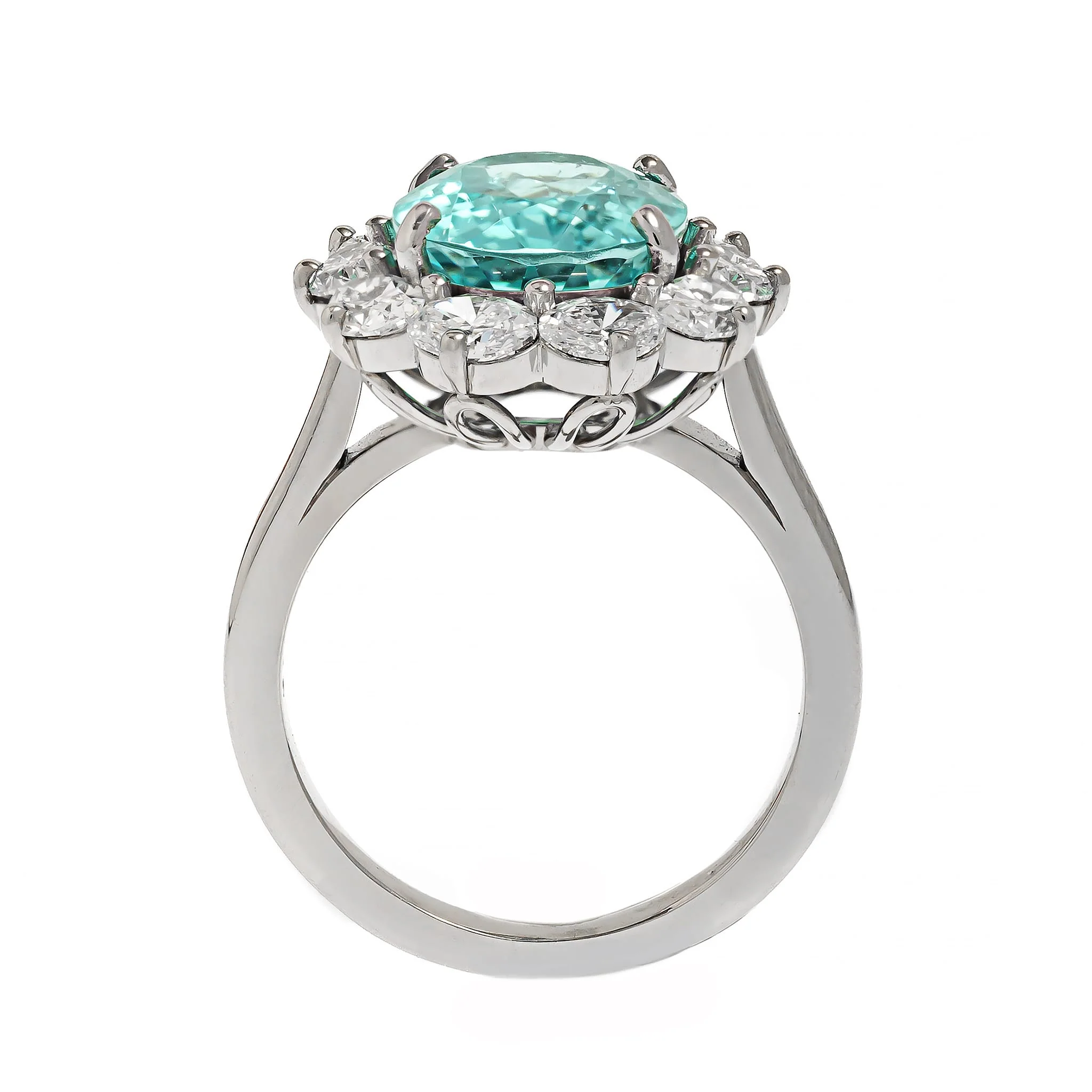 Platinum Paraiba Tourmaline and Diamond Halo Ring - Image 3