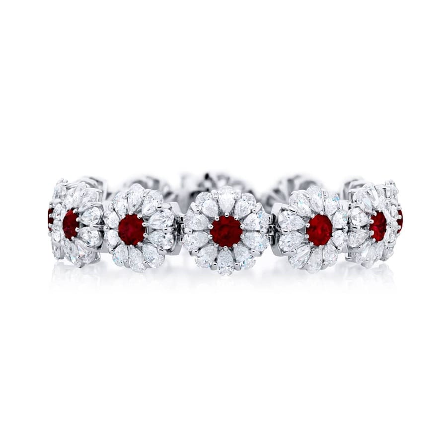 Platinum Ruby & Diamond Floral Bracelet