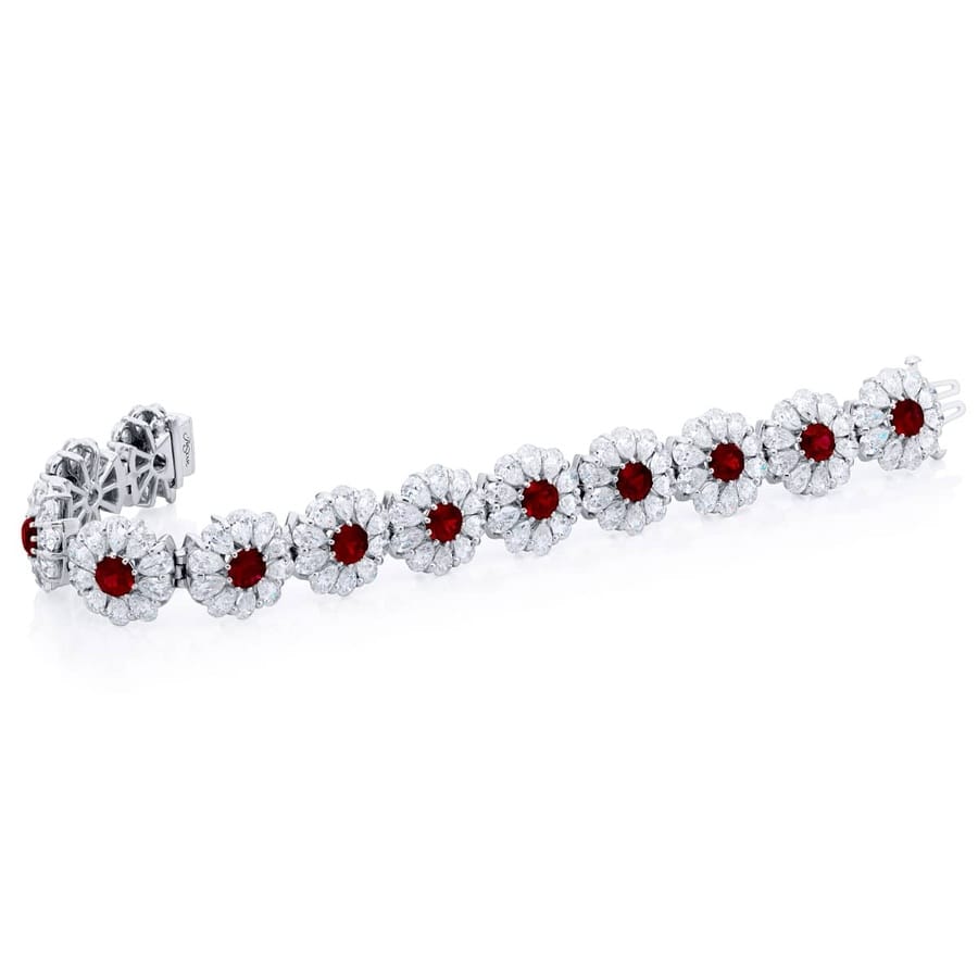 Platinum Ruby & Diamond Floral Bracelet - Image 2