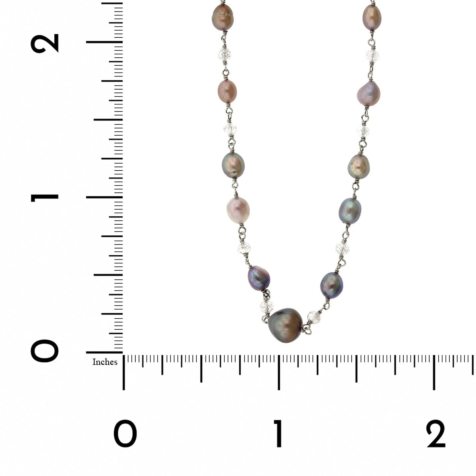 Platinum Natural Pearl and Diamond Bead Necklace - Image 3