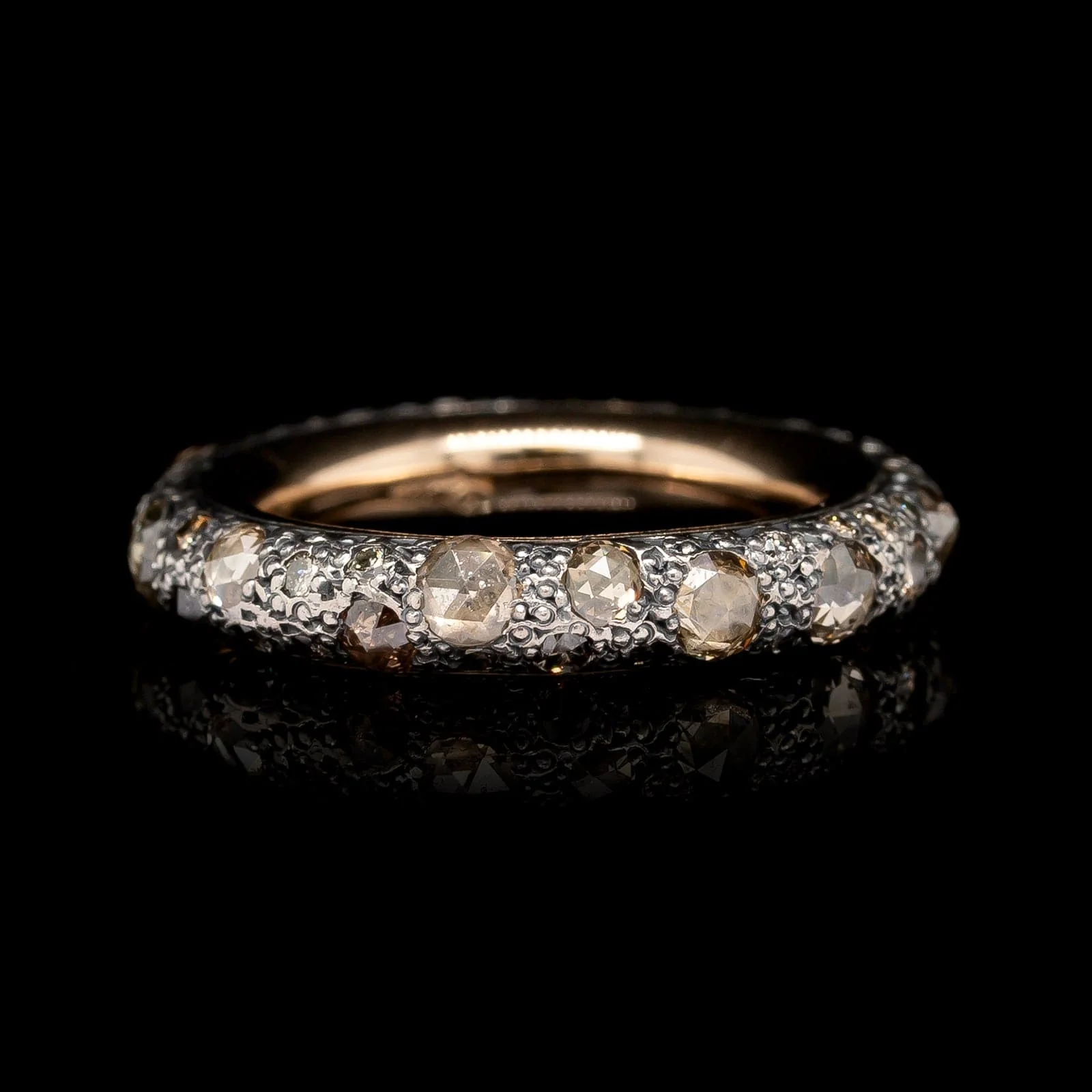 Pomellato 18K Rose Gold Estate Burnished Silver Diamond Tango Band