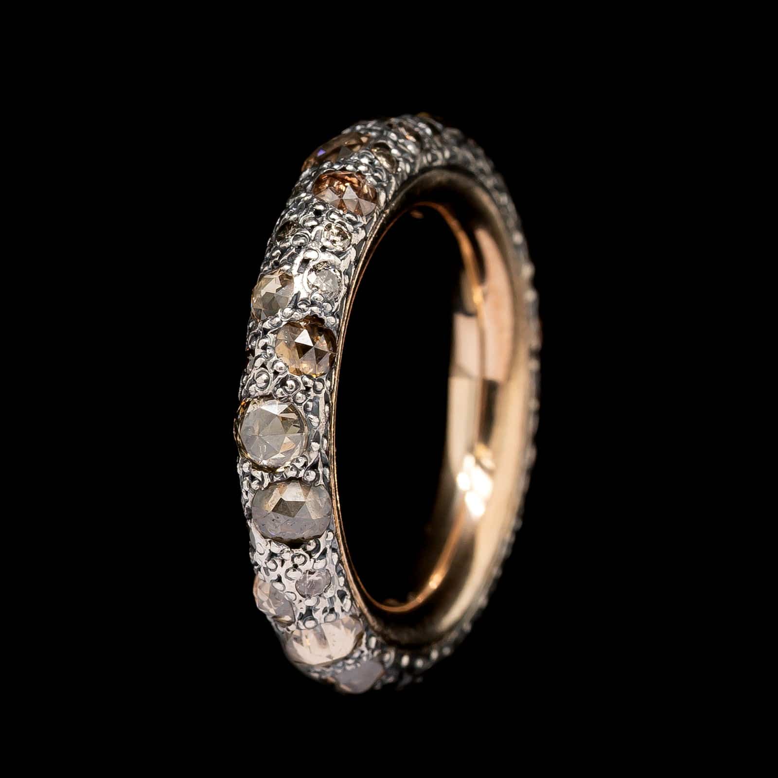 Pomellato 18K Rose Gold Estate Burnished Silver Diamond Tango Band - Image 2