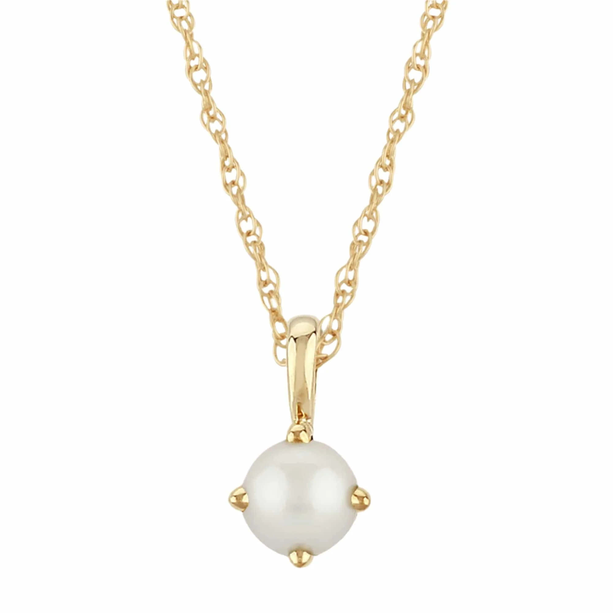 14K Yellow Gold Small Prong Set Pearl Pendant Necklace