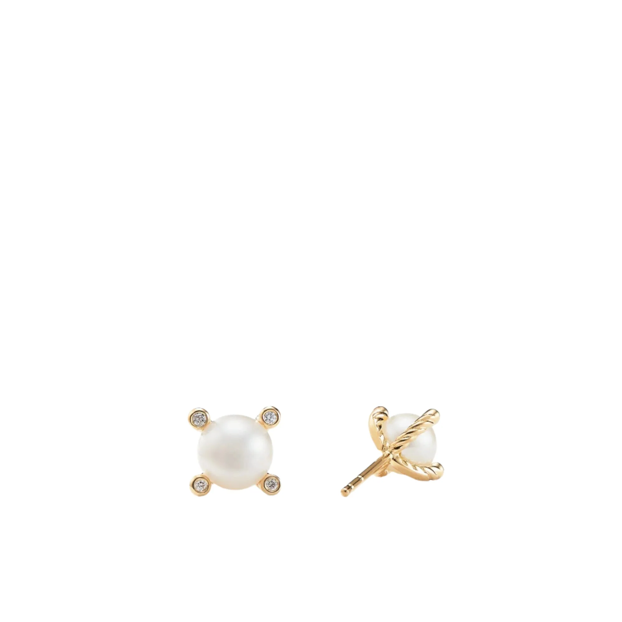 Cable Earrings with Diamonds and Pearls in Gold - Image 3