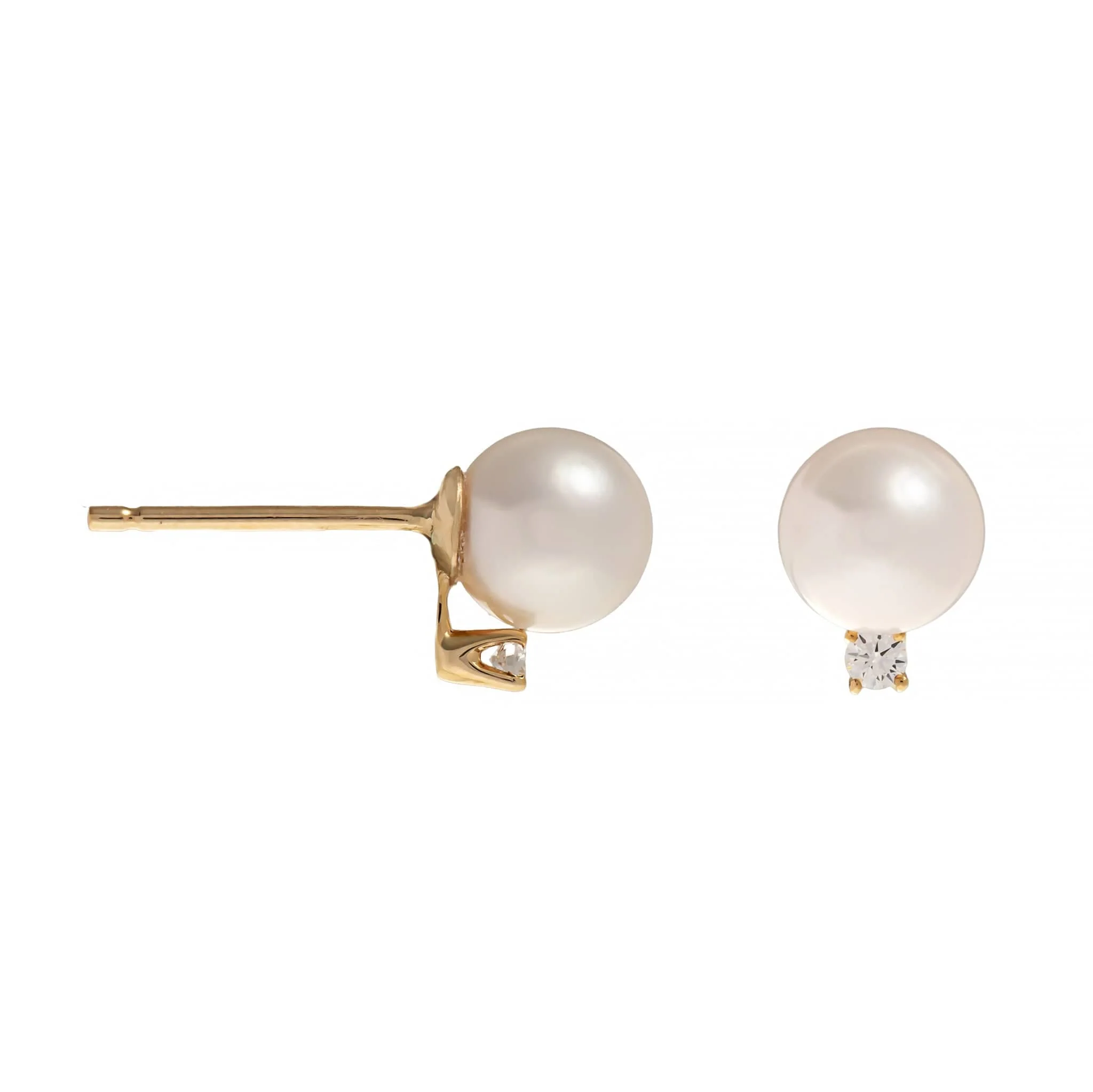14K Yellow Gold Pearl and Diamond Stud Earrings
