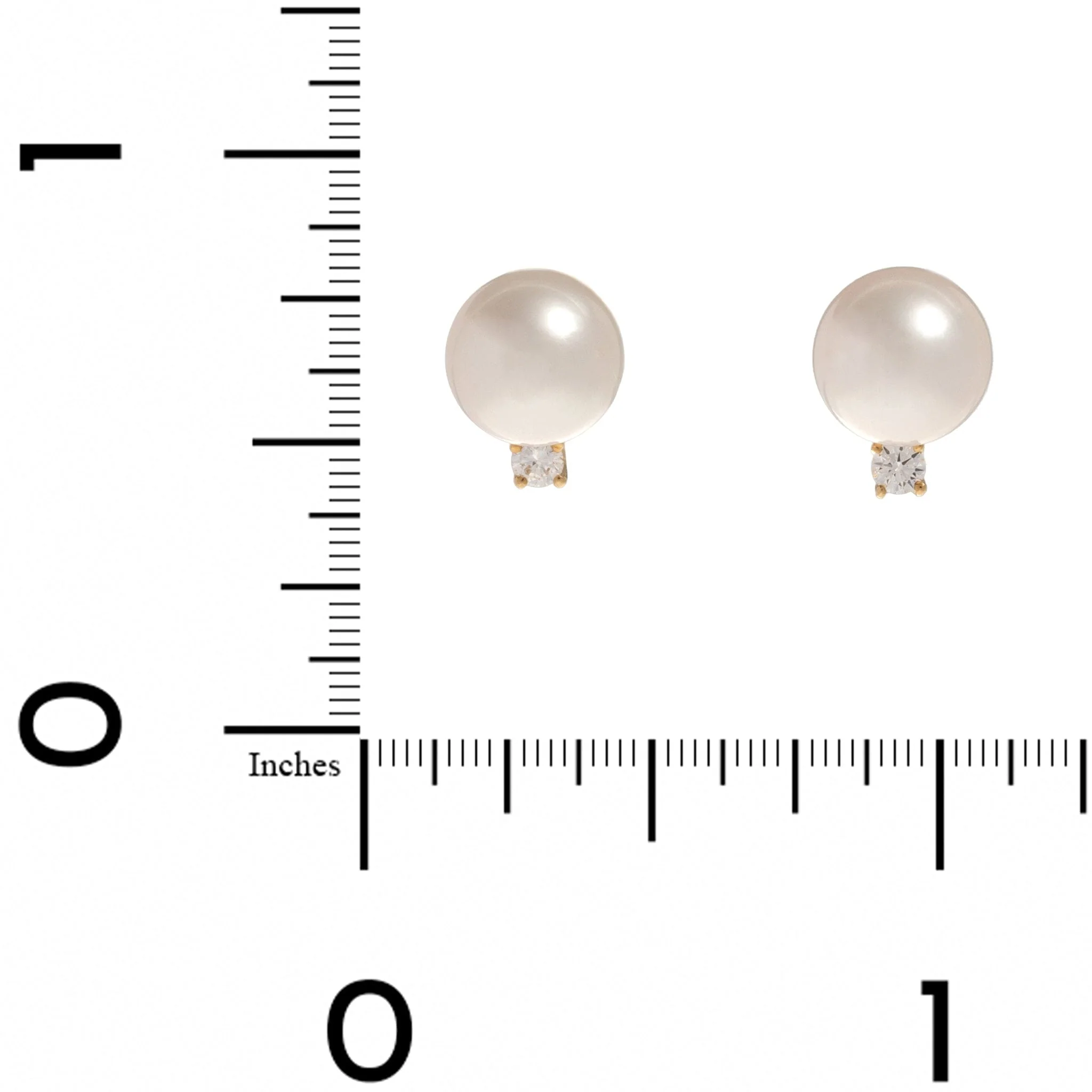 14K Yellow Gold Pearl and Diamond Stud Earrings - Image 2