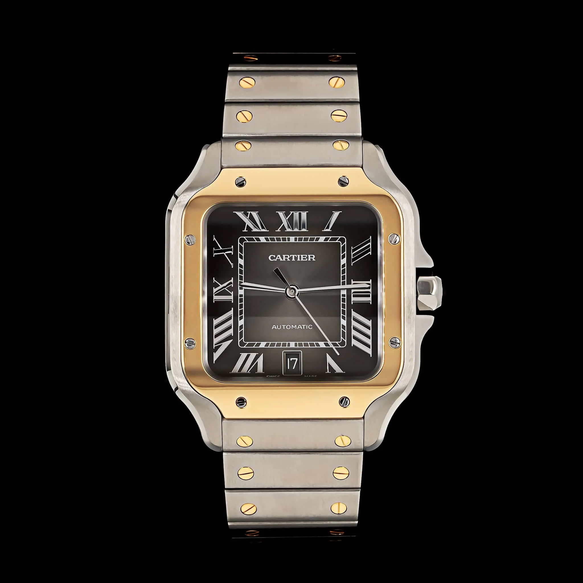 Pre-Owned Stainless Steel & Yellow Gold Cartier Santos Large Estate Watch