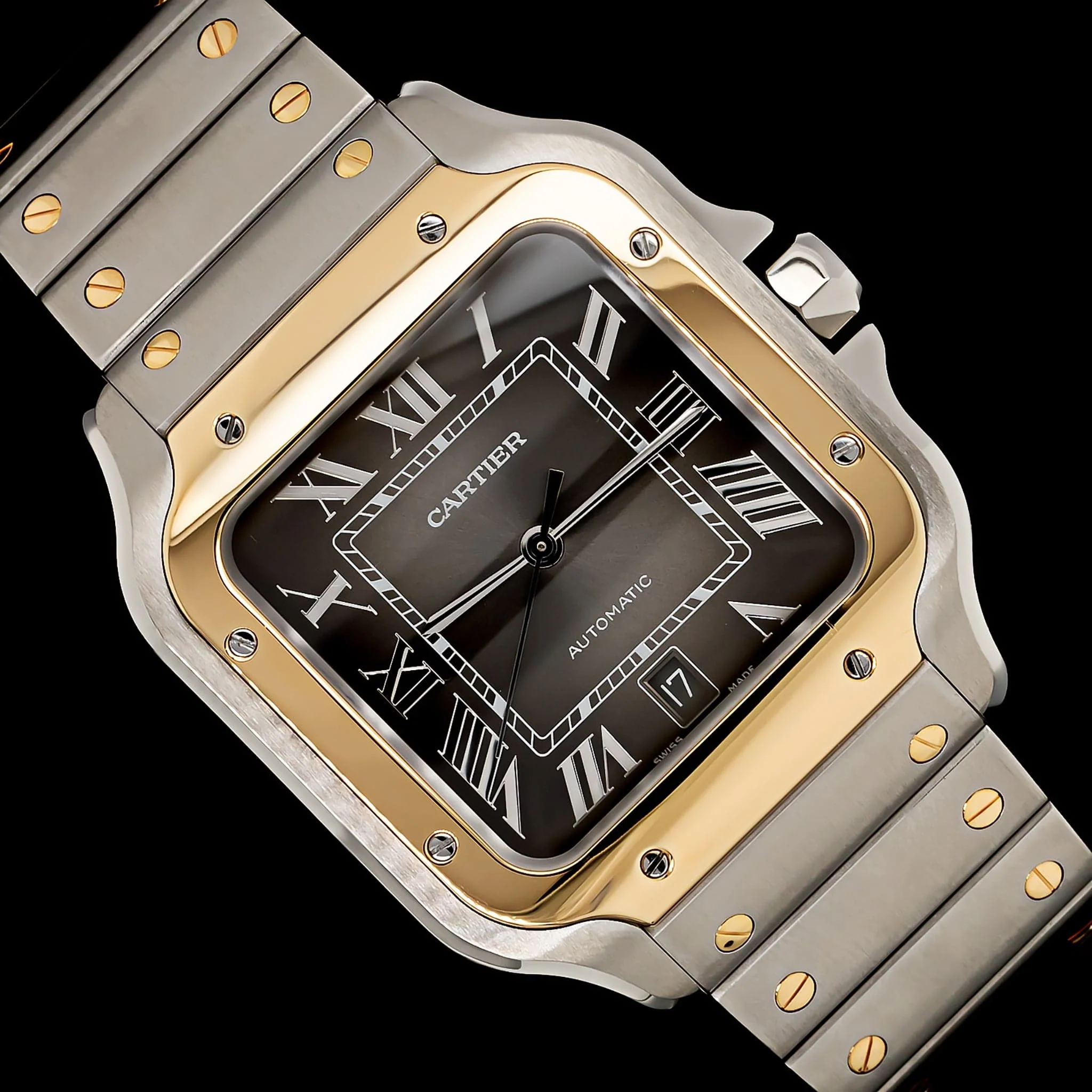 Pre-Owned Stainless Steel & Yellow Gold Cartier Santos Large Estate Watch - Image 3