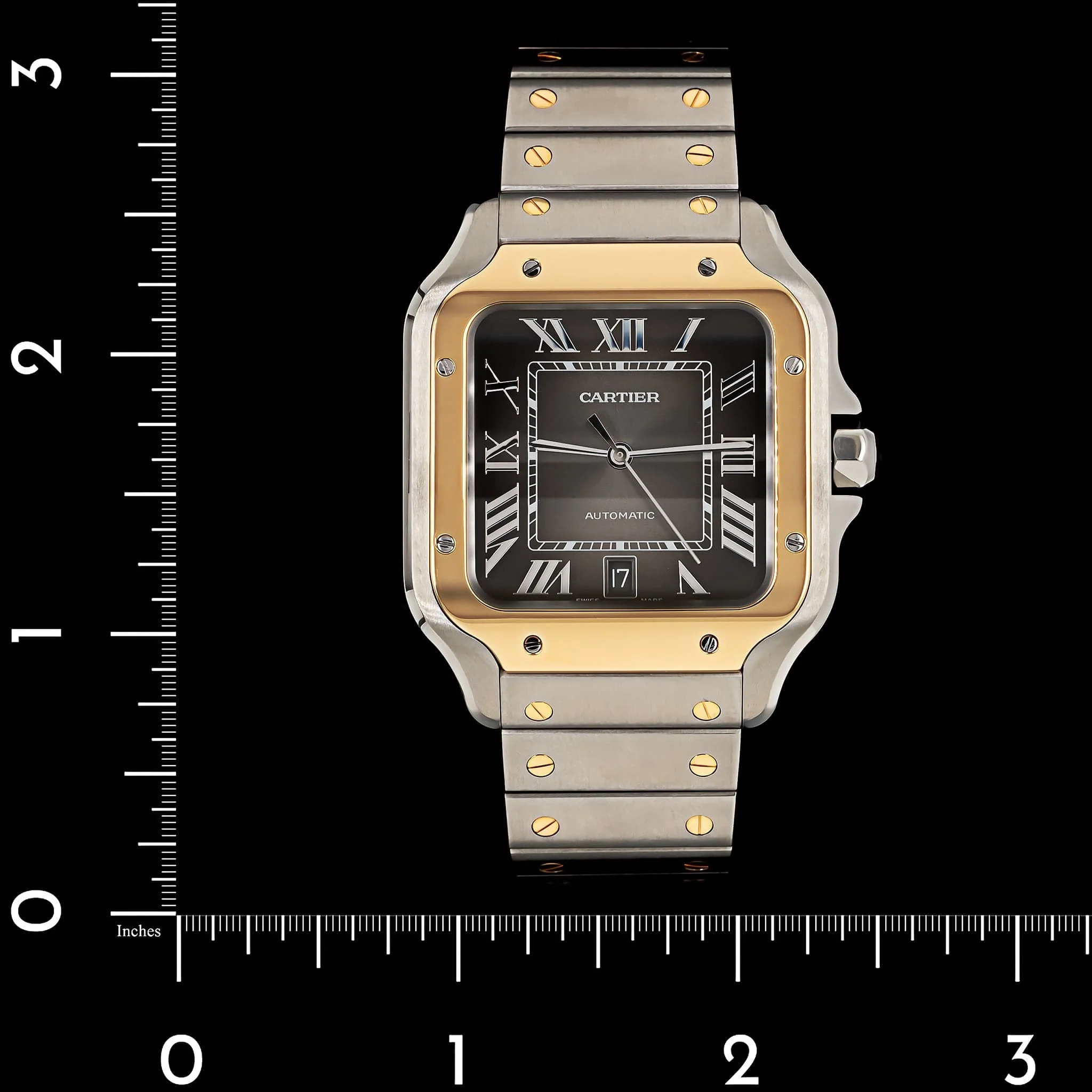 Pre-Owned Stainless Steel & Yellow Gold Cartier Santos Large Estate Watch - Image 5