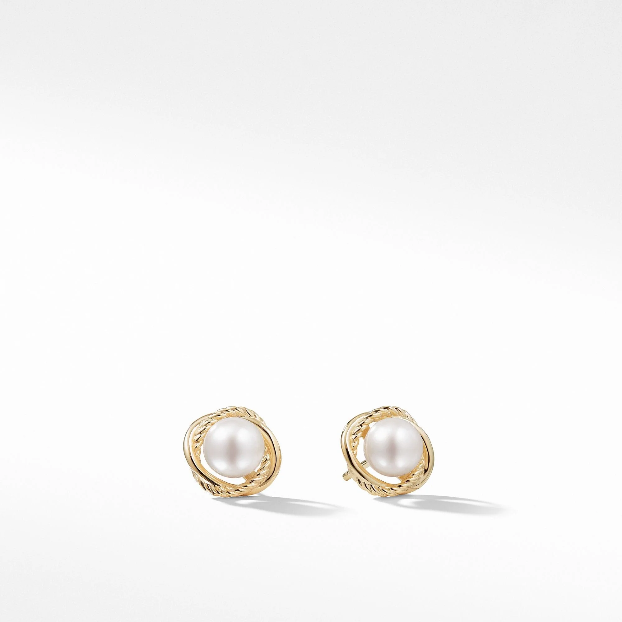 Infinity Stud Earrings with Pearls in Gold