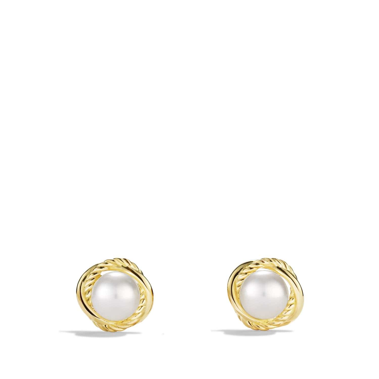 Infinity Stud Earrings with Pearls in Gold - Image 4