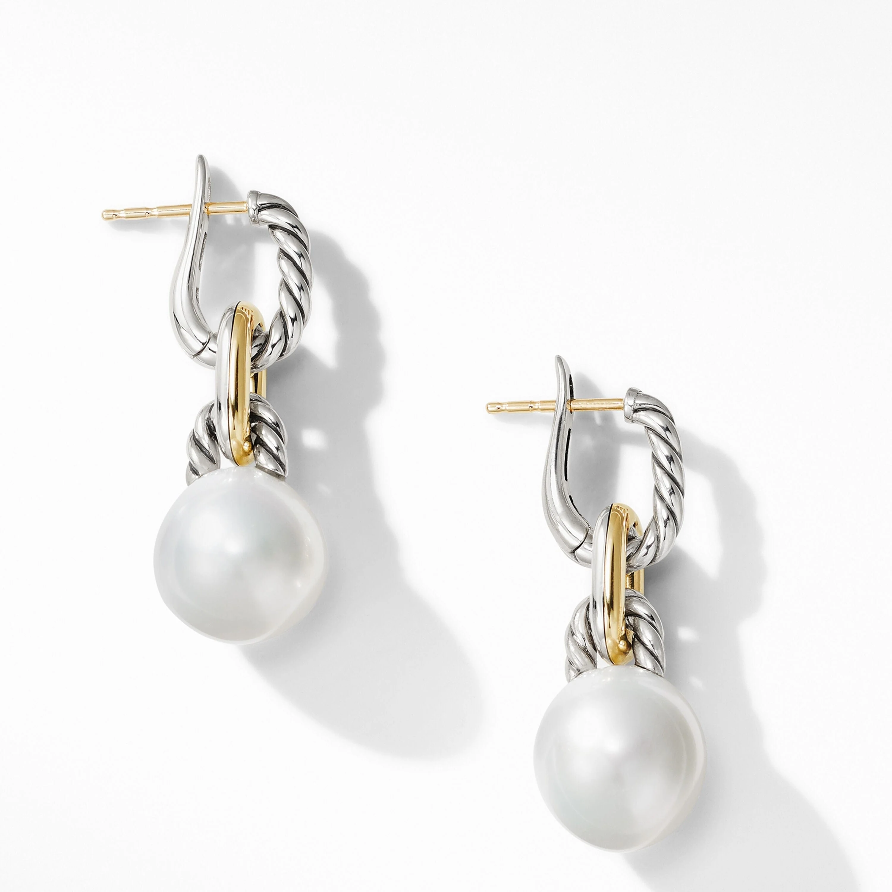 DY Madison® Pearl Chain Drop Earrings in Sterling Silver with 18K Yellow Gold - Image 3