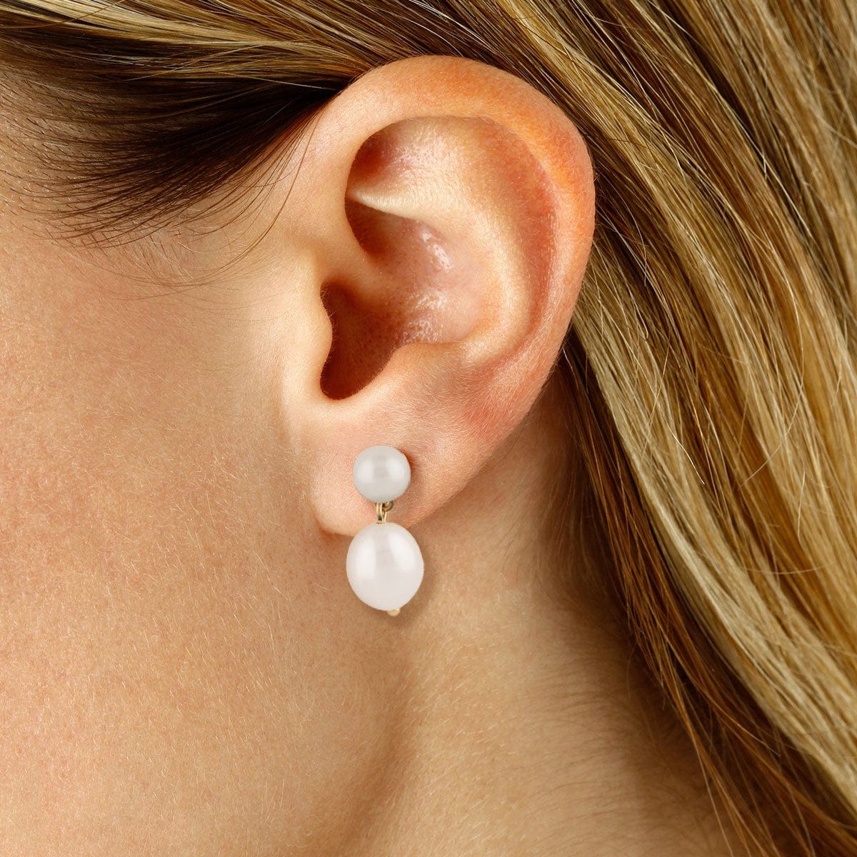 14K Yellow Gold Pearl Double Drop Earrings - Image 2