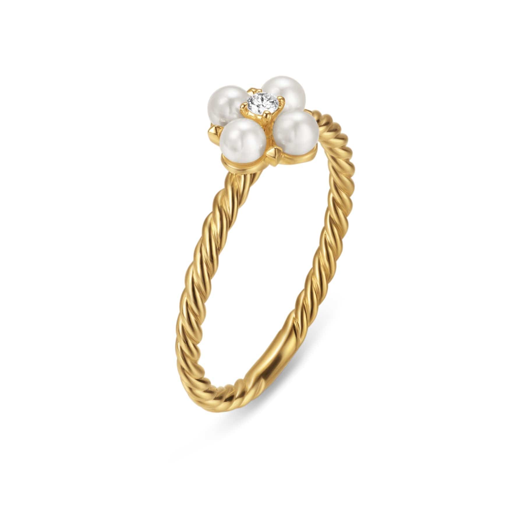 Petite Modern Renaissance Pearl Ring 18K Yellow Gold with Pearls and Center Diamond, 7.9mm - Image 2