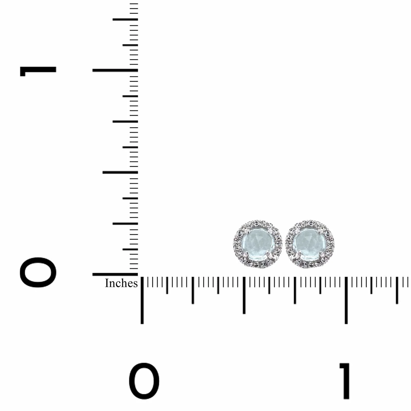 14K White Gold Aqua Diamond Halo Stud Earrings - Image 3