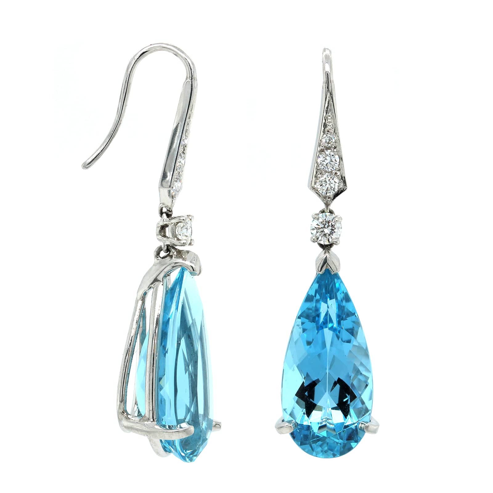 Oscar Heyman Platinum Pear Shaped Aquamarine Diamond Drop Earrings - Image 3