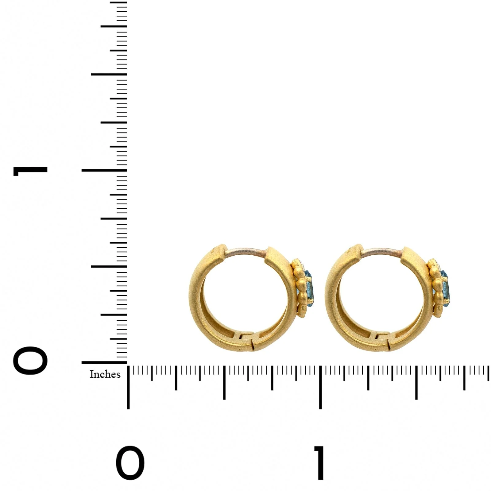 Suzy Landa 18K Yellow Gold Oval Aquamarine and Diamond Huggie Earrings - Image 2