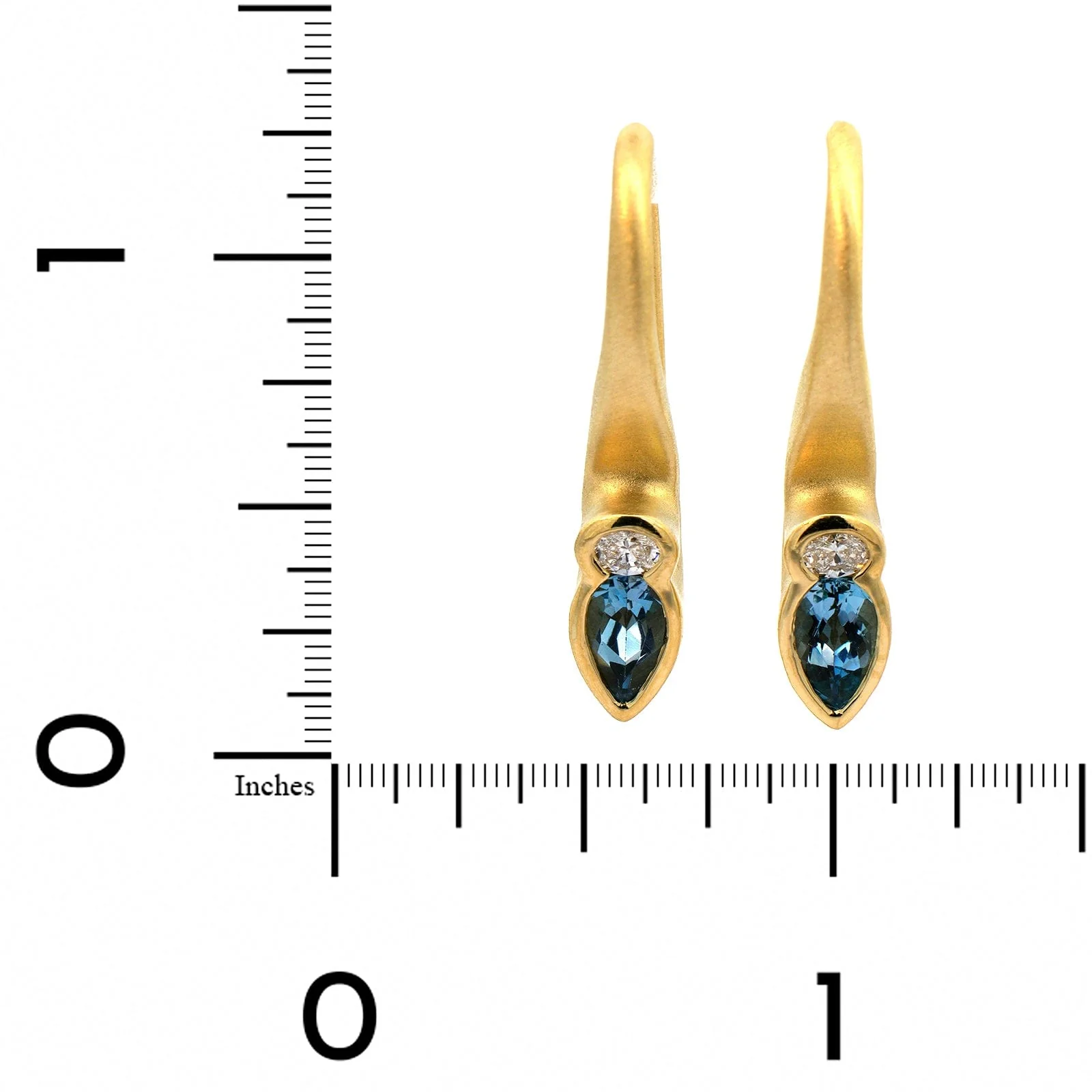 Suzy Landa 18K Yellow Gold Aquamarine and Diamond Saxophone Drop Earrings - Image 2