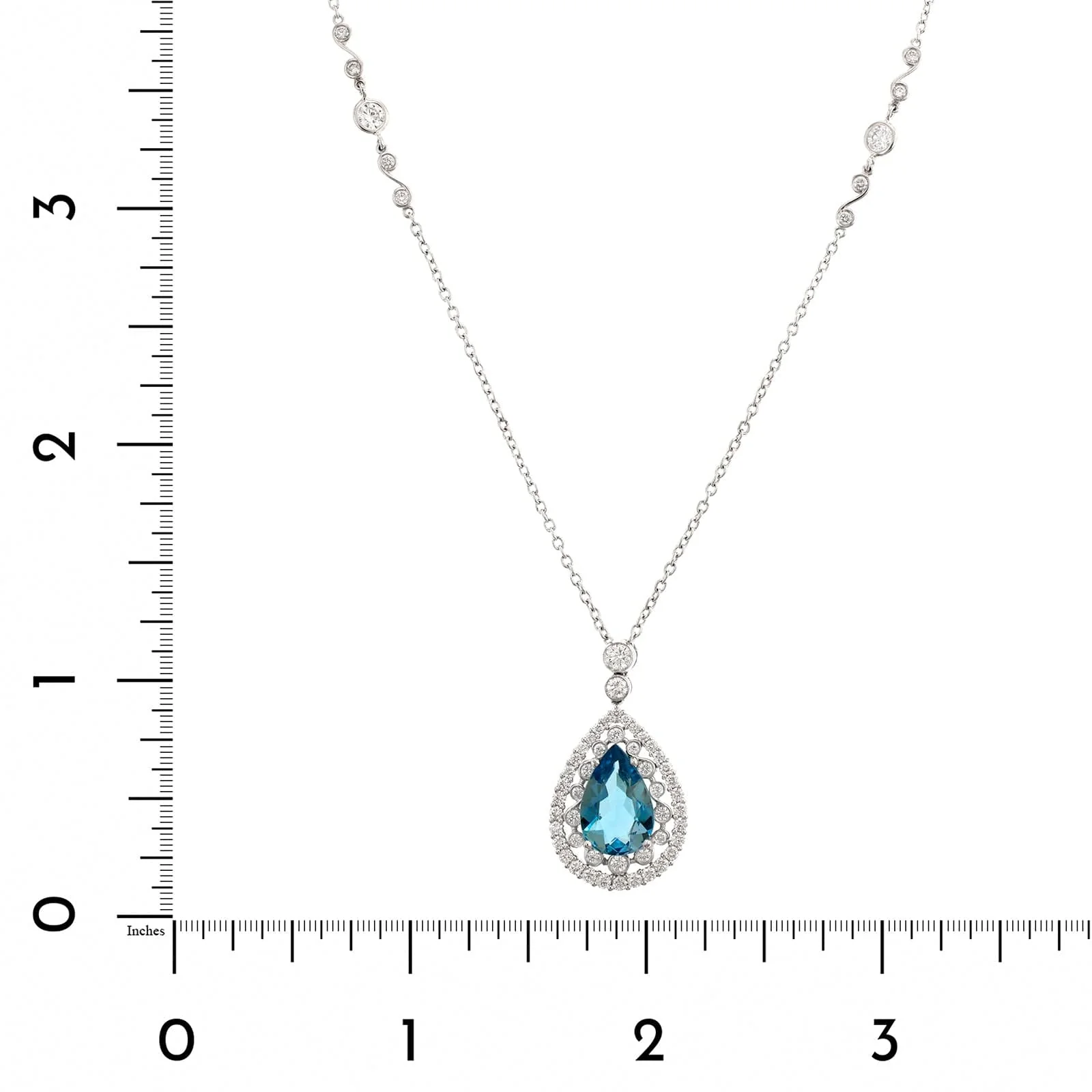Platinum Pear Shaped Aquamarine and Diamond Pendant Necklace - Image 3