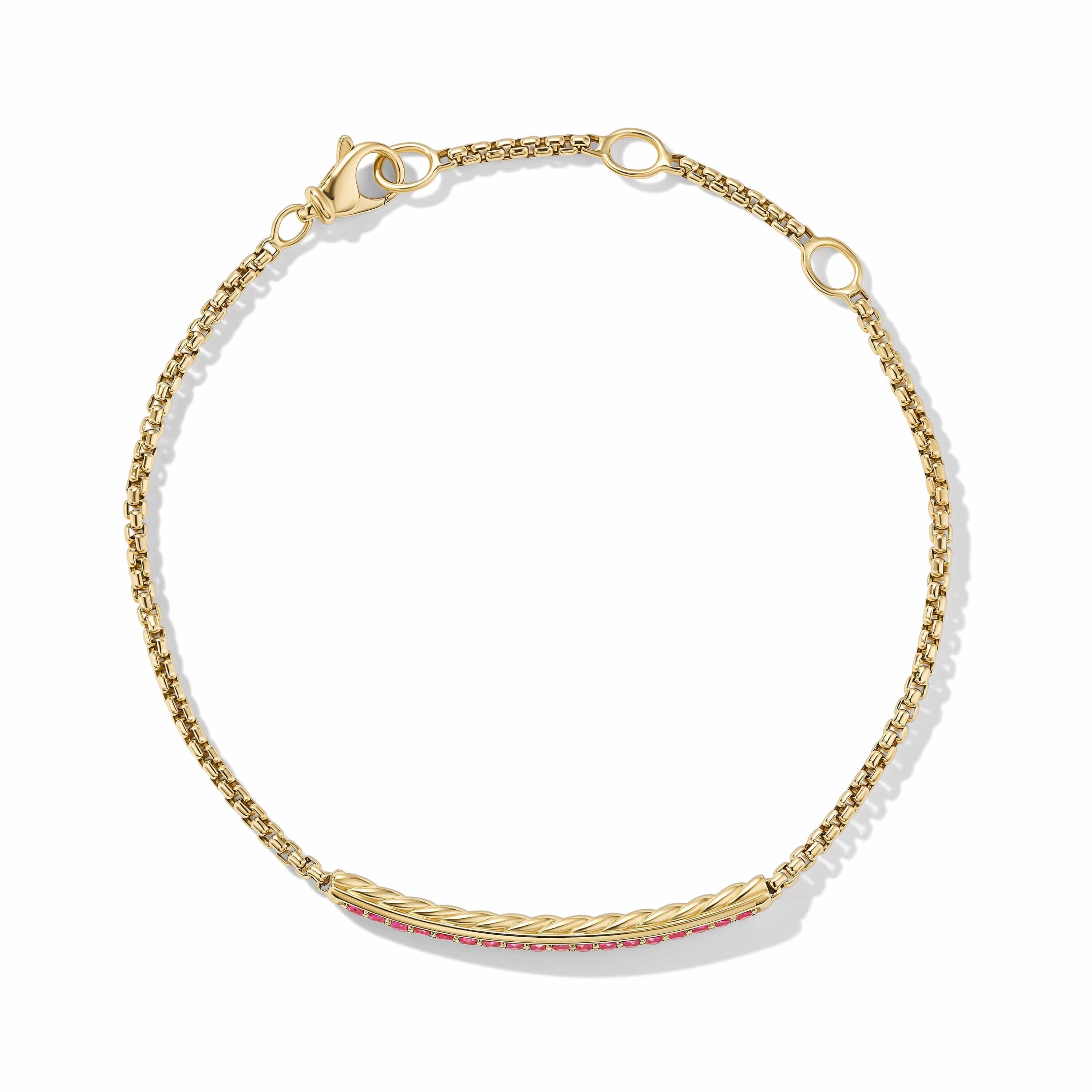 Petite Pavé Bar Bracelet in 18K Yellow Gold with Rubies, 1.7mm - Image 2