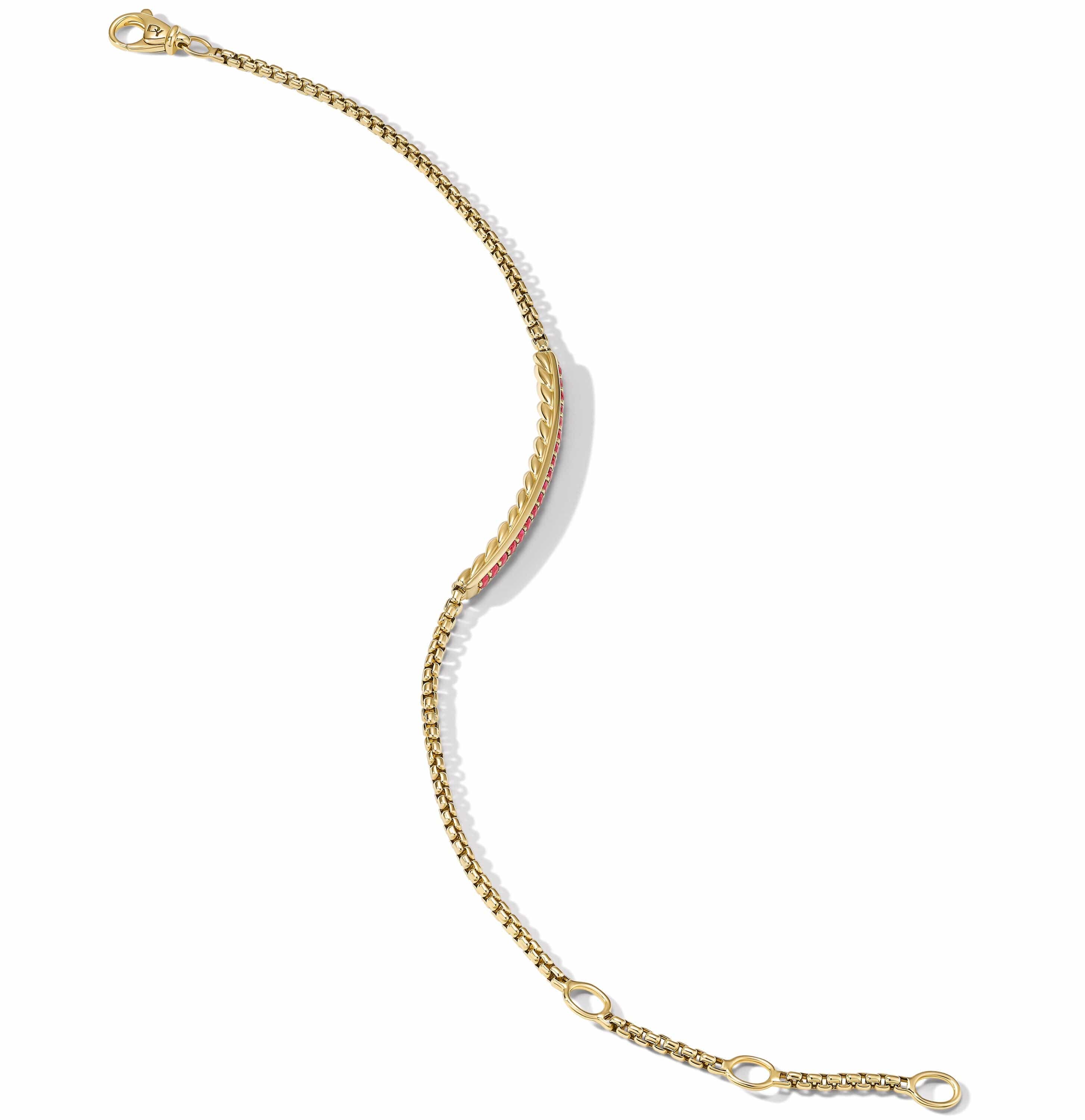 Petite Pavé Bar Bracelet in 18K Yellow Gold with Rubies, 1.7mm - Image 3