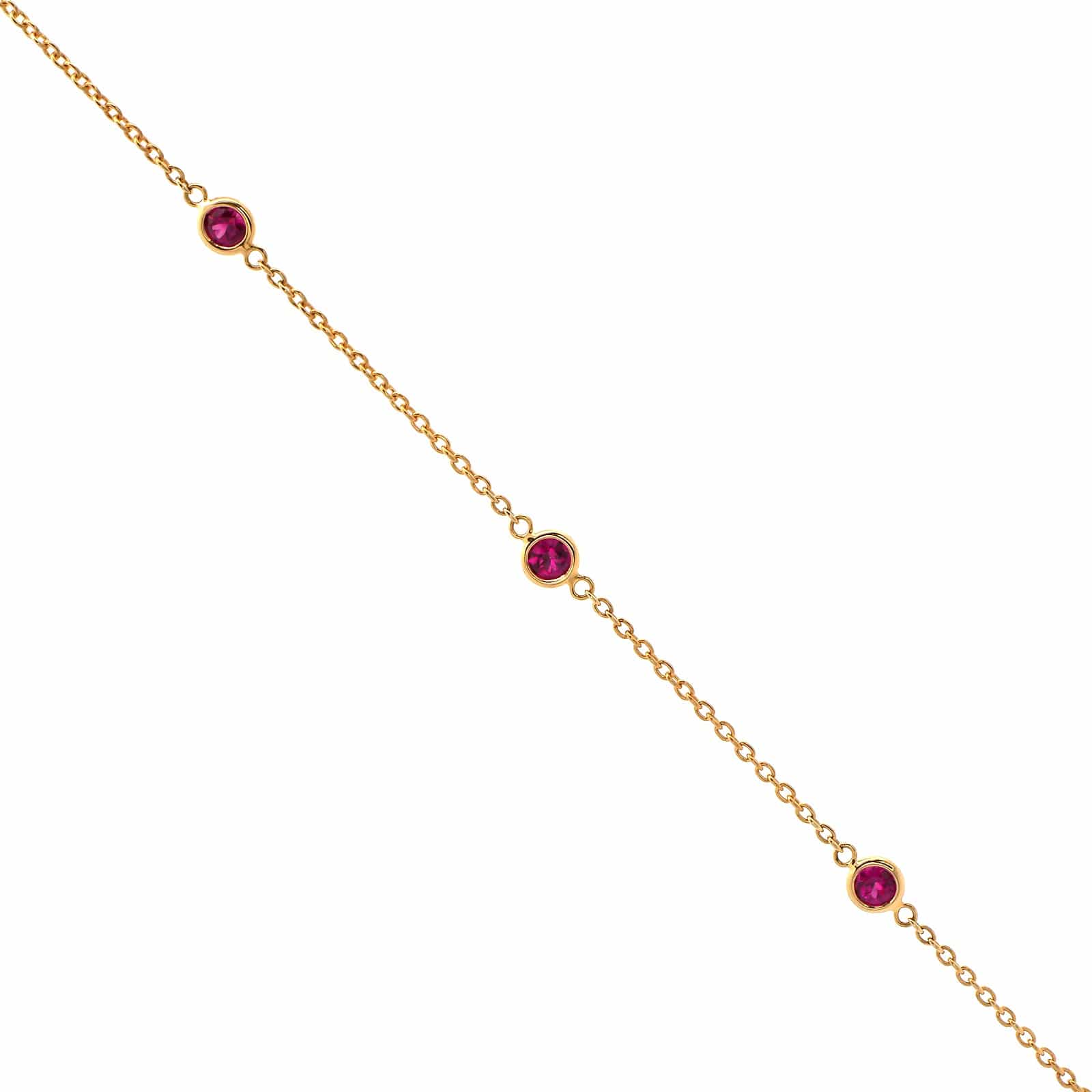 18K Yellow Gold Bezel Set Round Ruby Bracelet - Image 2