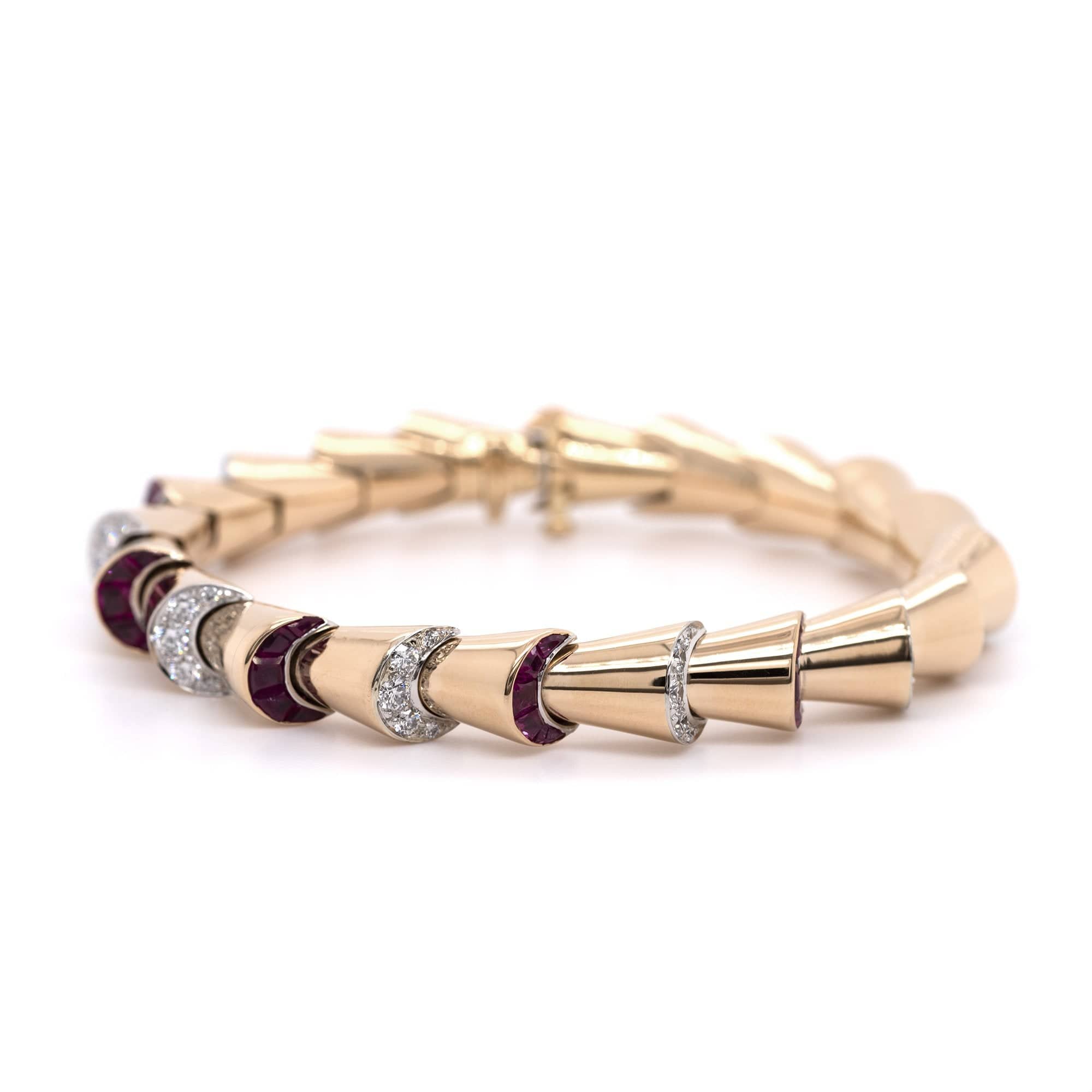 Oscar Heyman 18K Yellow Gold and Platinum Ruby and Diamond Bracelet - Image 4
