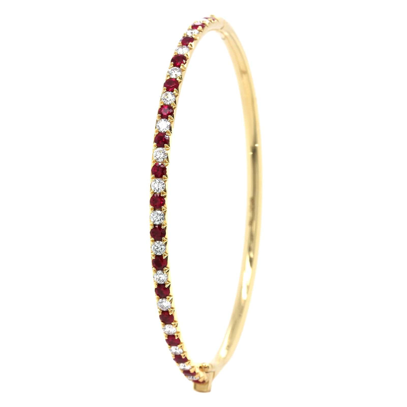 18K Yellow Gold Ruby and Diamond Bangle Bracelet - Image 2