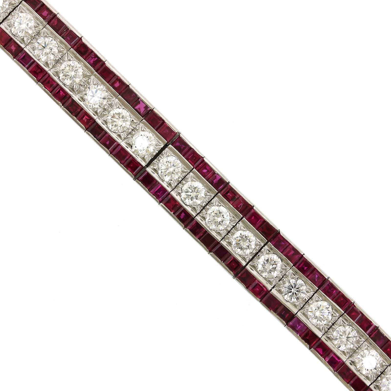 Oscar Heyman Platinum 3 Row Diamond and Ruby Bracelet - Image 2
