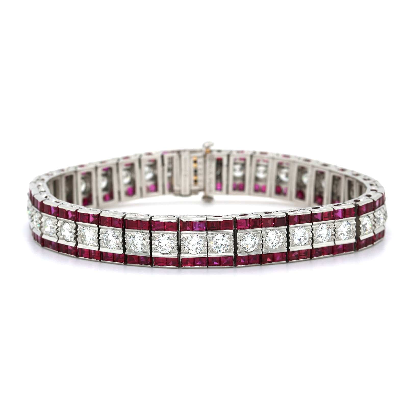 Oscar Heyman Platinum 3 Row Diamond and Ruby Bracelet - Image 4